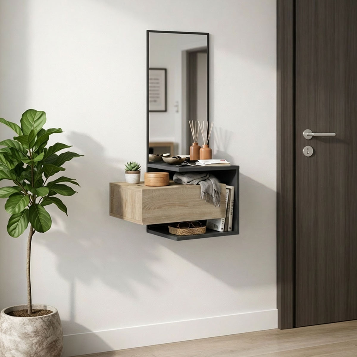 product_pako_230-000201 Έπιπλο εισόδου Kendi επιτοίχιο με καθρέπτη σε ανθρακί-sonoma 49.1x31.3x90εκ - Image 1