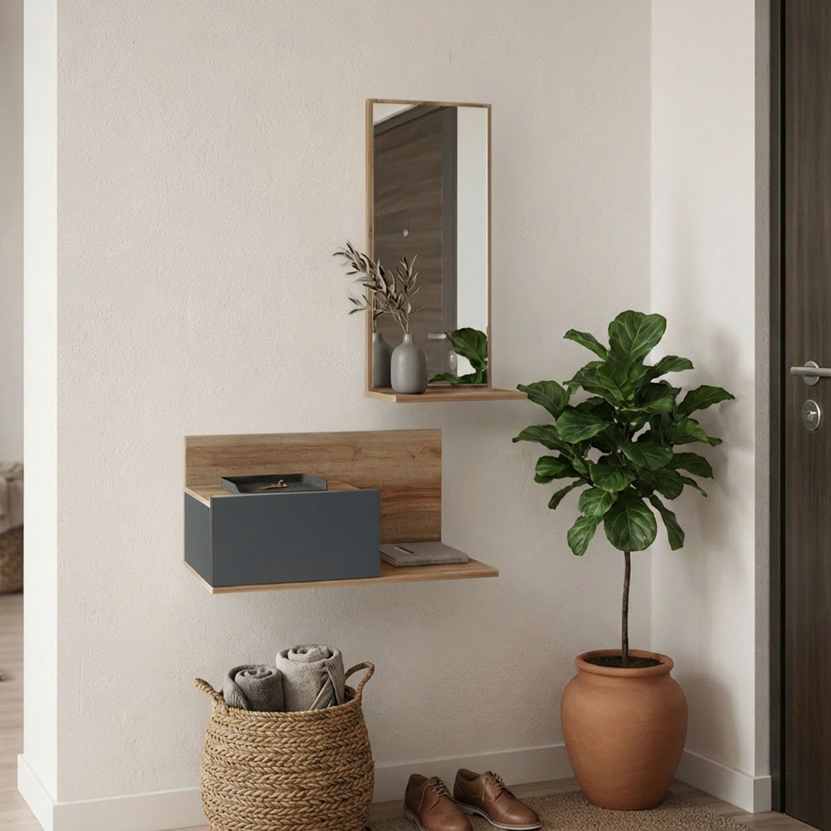 product_pako_230-000202 Έπιπλο εισόδου με καθρέπτη Miranda σε oak-ανθρακί απόχρωση 60x30x89.5εκ - Image 1