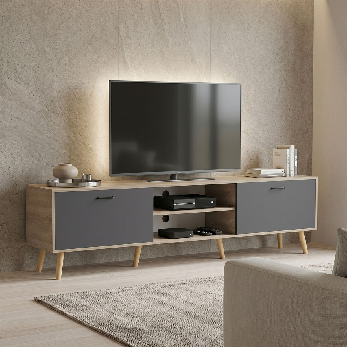 product_pako_230-000205 Έπιπλο τηλεόρασης Gorna sonoma-ανθρακί 180x35x48.6εκ - Image 1