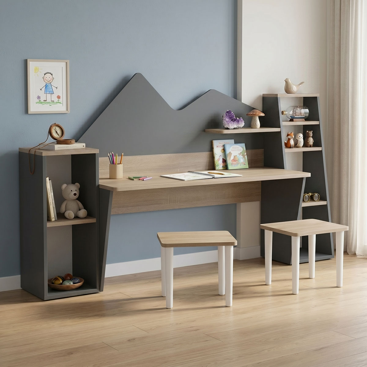 product_pako_230-000208 Παιδικό γραφείο με σκαμπο Dualto sonoma-ανθρακί 180x30x93.6εκ - Image 1