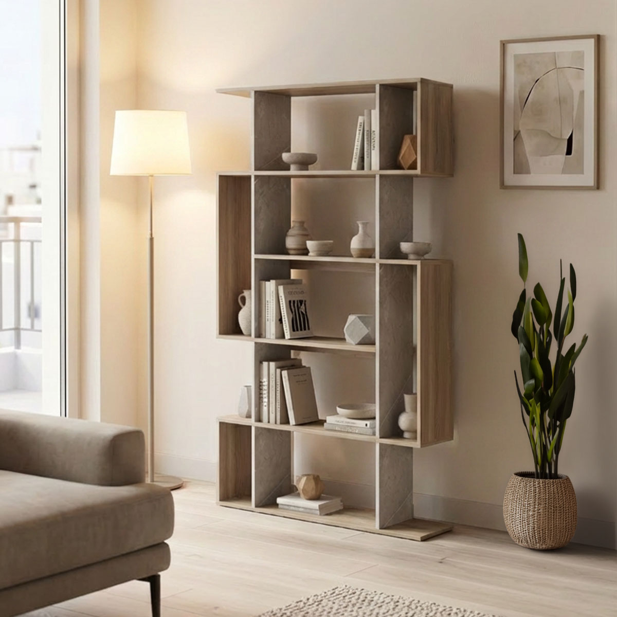 product_pako_230-000219 Βιβλιοθήκη Mito sonoma - μπεζ μαρμάρου 108.5x25x161εκ - Image 1