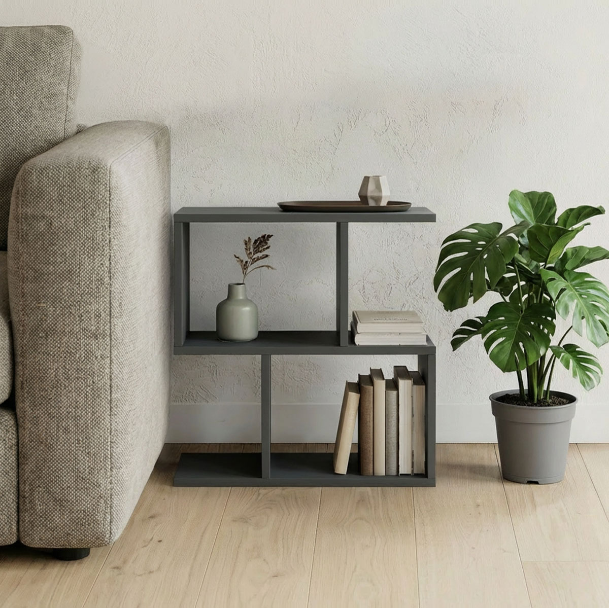 product_pako_230-000229 Βοηθητικό τραπέζι-βιβλιοθήκη Wesmol ανθρακί 50x20x50εκ - Image 1