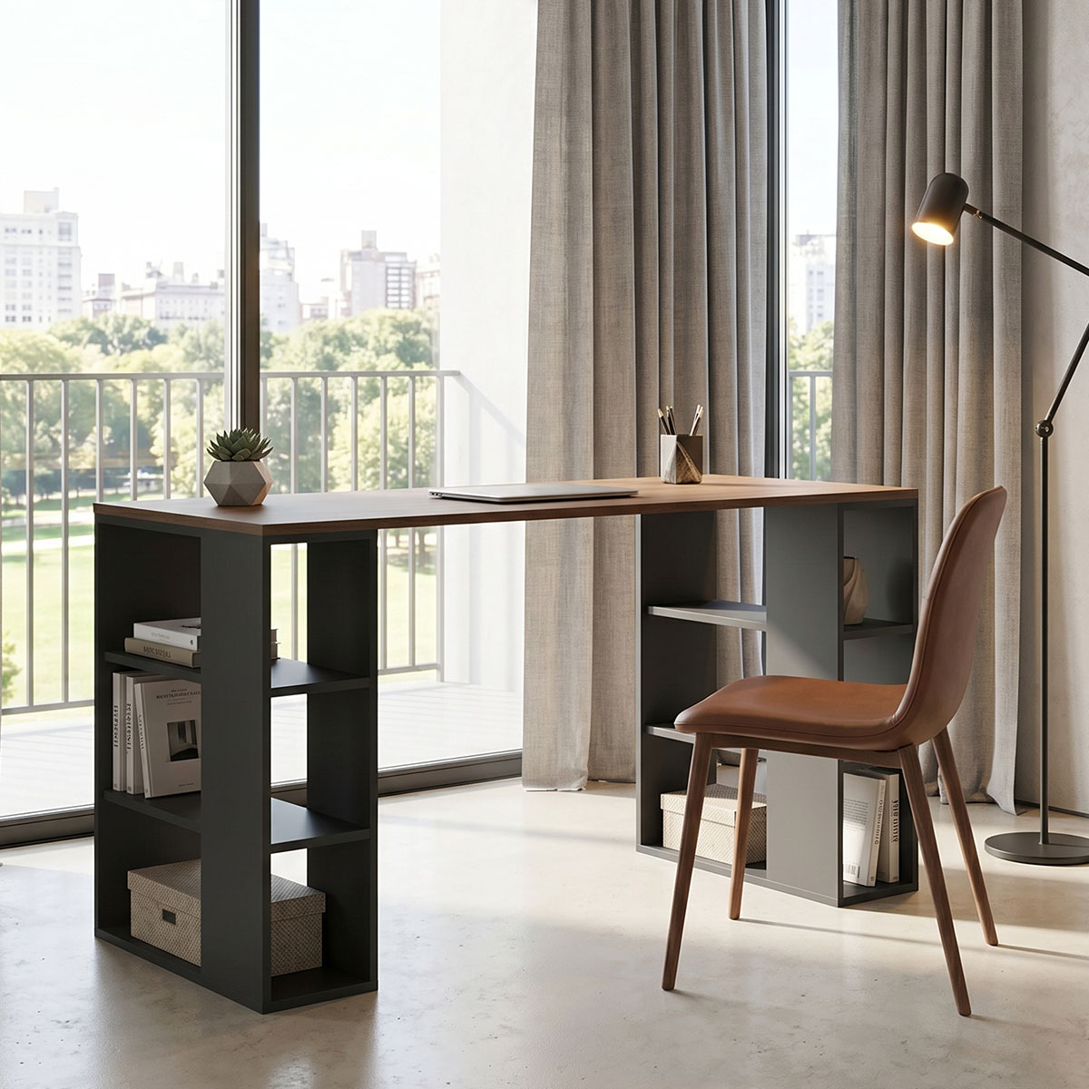 product_pako_230-000234 Γραφείο εργασίας Praga ανθρακί- sonoma 140x60x75εκ - Image 1