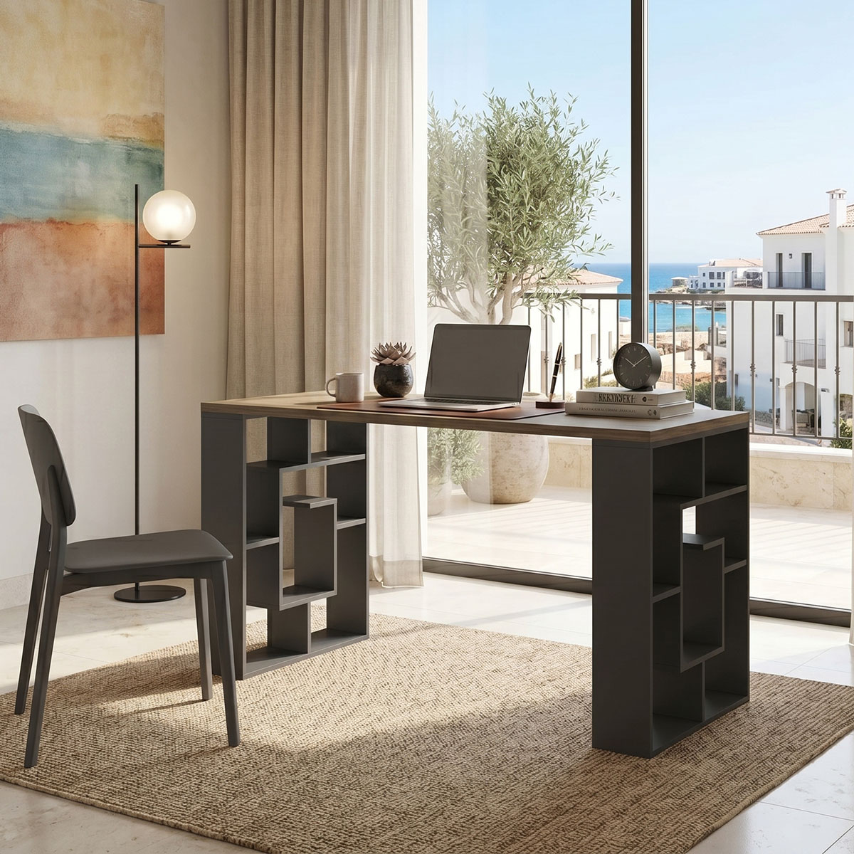product_pako_230-000237 Γραφείο εργασίας Lovet ανθρακί-sonoma 140x60x72εκ - Image 1