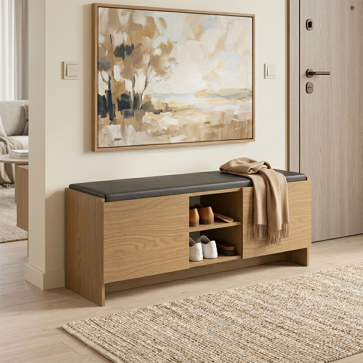 product_pako_230-000242 Έπιπλο εισόδου σκαμπό-παπουτσοθήκη Zulla 10 ζεύγων ανοιχτό καρυδί 110x37x43εκ - Image 1