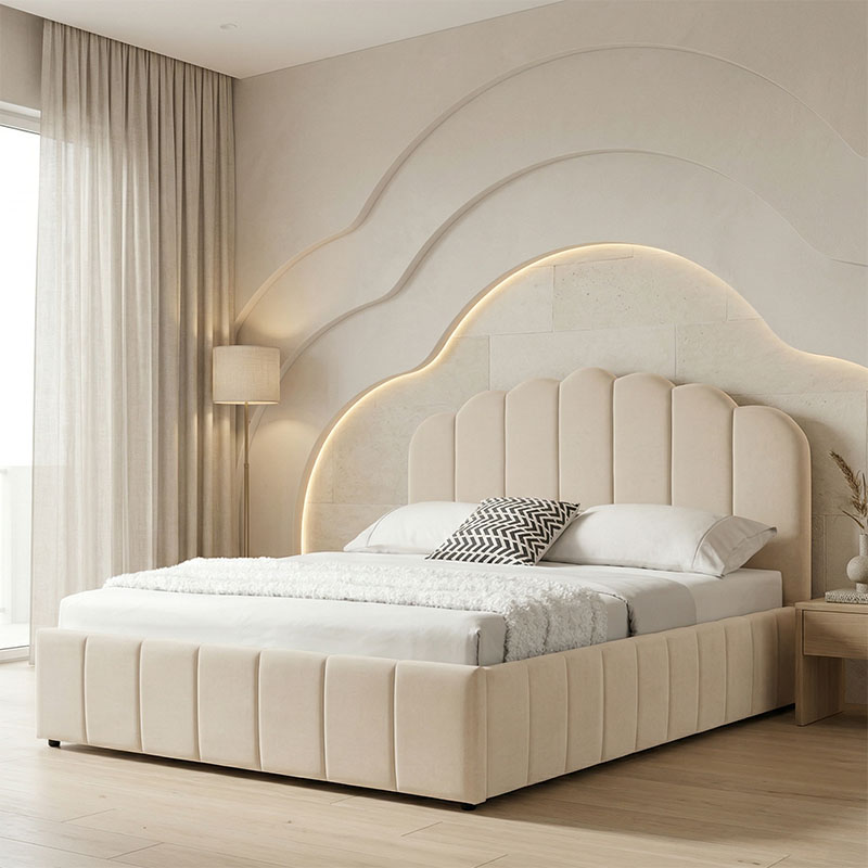 product_pako_234-000023 Κρεβάτι Tatiana βελούδο μπεζ με αποθηκευτικό χώρο 160x200εκ - Image 1