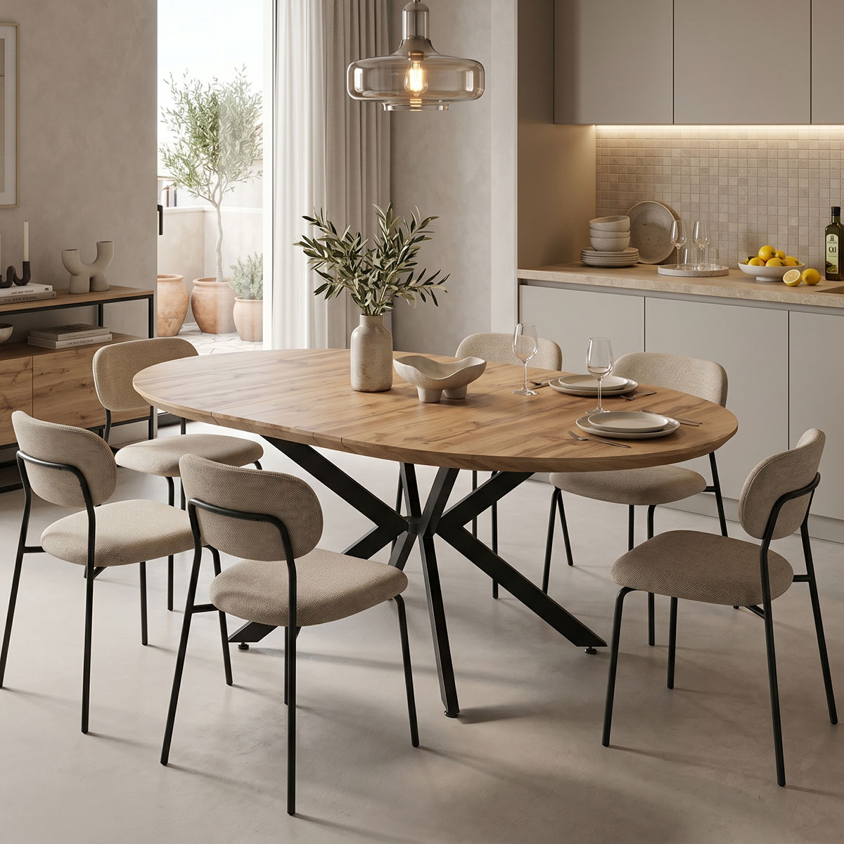 product_pako_235-000041 Τραπέζι επεκτεινόμενο Edina mdf σε sonoma απόχρωση με μαύρα μεταλλικά πόδια 130-170x130x75εκ - Image 1