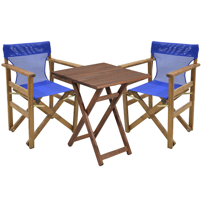 product_pako_237-000039 Tραπεζαρία Retto σετ 3τμχ μασίφ ξύλο οξιάς καρυδί-πανί μπλε 60x60x71εκ - Image 1