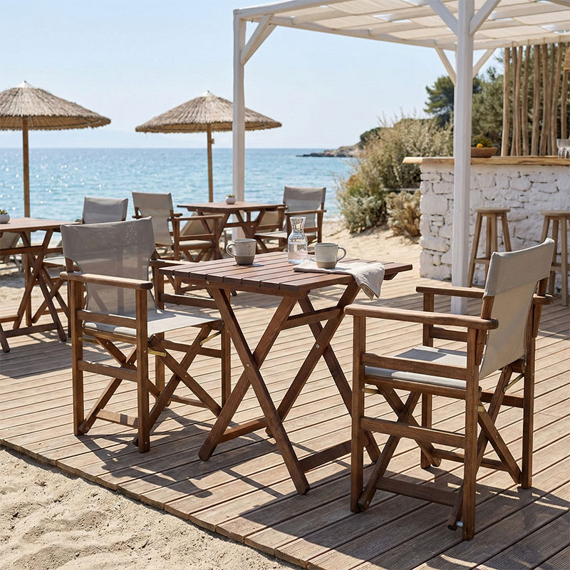 product_pako_237-000041 Tραπεζαρία Retto σετ 3τμχ μασίφ ξύλο οξιάς καρυδί-πανί γκρι μπεζ 60x60x71εκ - Image 1