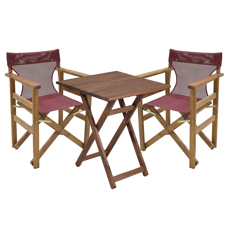 product_pako_237-000049 Tραπεζαρία Retto σετ 3τμχ μασίφ ξύλο οξιάς καρυδί-πανί μπορντό 70x70x71εκ - Image 1