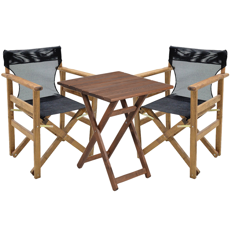 product_pako_237-000058 Tραπεζαρία Retto σετ 3τμχ μασίφ ξύλο οξιάς καρυδί-πανί μαύρο-γκρι 60x60x71εκ - Image 1