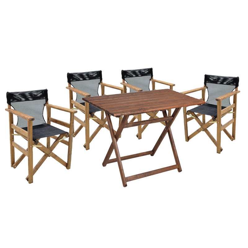 product_pako_237-000060 Tραπεζαρία Retto σετ 5τμχ μασίφ ξύλο οξιάς καρυδί-πανί-μαύρο 80x60x72εκ - Image 1