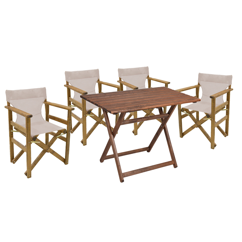 product_pako_237-000062 Tραπεζαρία Retto σετ 5τμχ μασίφ ξύλο οξιάς καρυδί-πανί-μπεζ γκρι 80x60x72εκ - Image 1