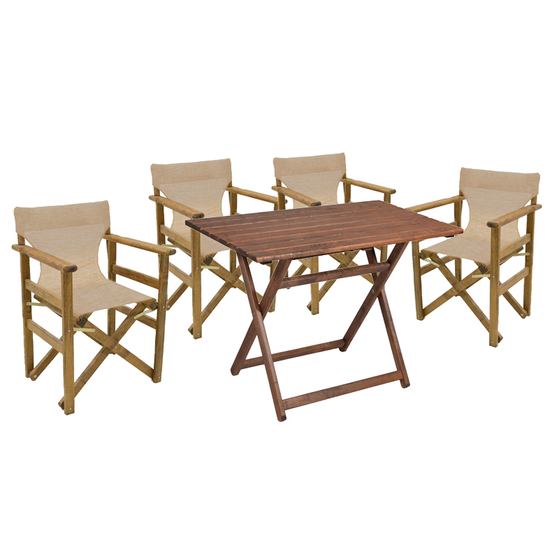 product_pako_237-000068 Tραπεζαρία Retto σετ 5τμχ μασίφ ξύλο οξιάς καρυδί πανί-μπεζ-εκρού 100x60x71εκ - Image 1