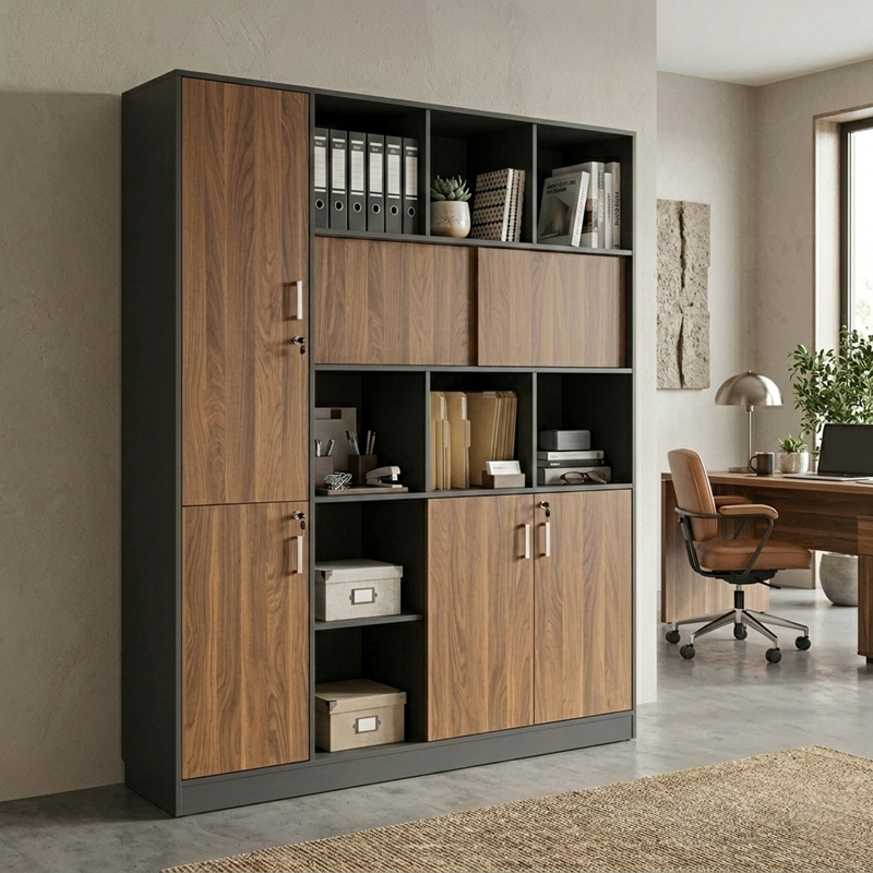 product_pako_246-000046 Βιβλιοθήκη επαγγελματική Bokanza καρυδί-ανθρακί 160x40x200εκ - Image 1