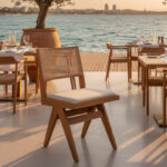 Καρέκλα Winslow ξύλο rubberwood ανοικτό καρυδί-pvc rattan φυσικό-ύφασμα γκρι (Σετ 2 τεμαχίων) - Image 3