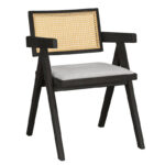 Πολυθρόνα Winslow ξύλο rubberwood μαύρο-pvc rattan φυσικό-ύφασμα γκρι (Σετ 2 τεμαχίων)
