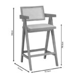 Σκαμπό bar Winslow ξύλο rubberwood ανοικτό καρυδί-pvc rattan φυσικό-ύφασμα γκρι (Σετ 2 τεμαχίων) - Image 5