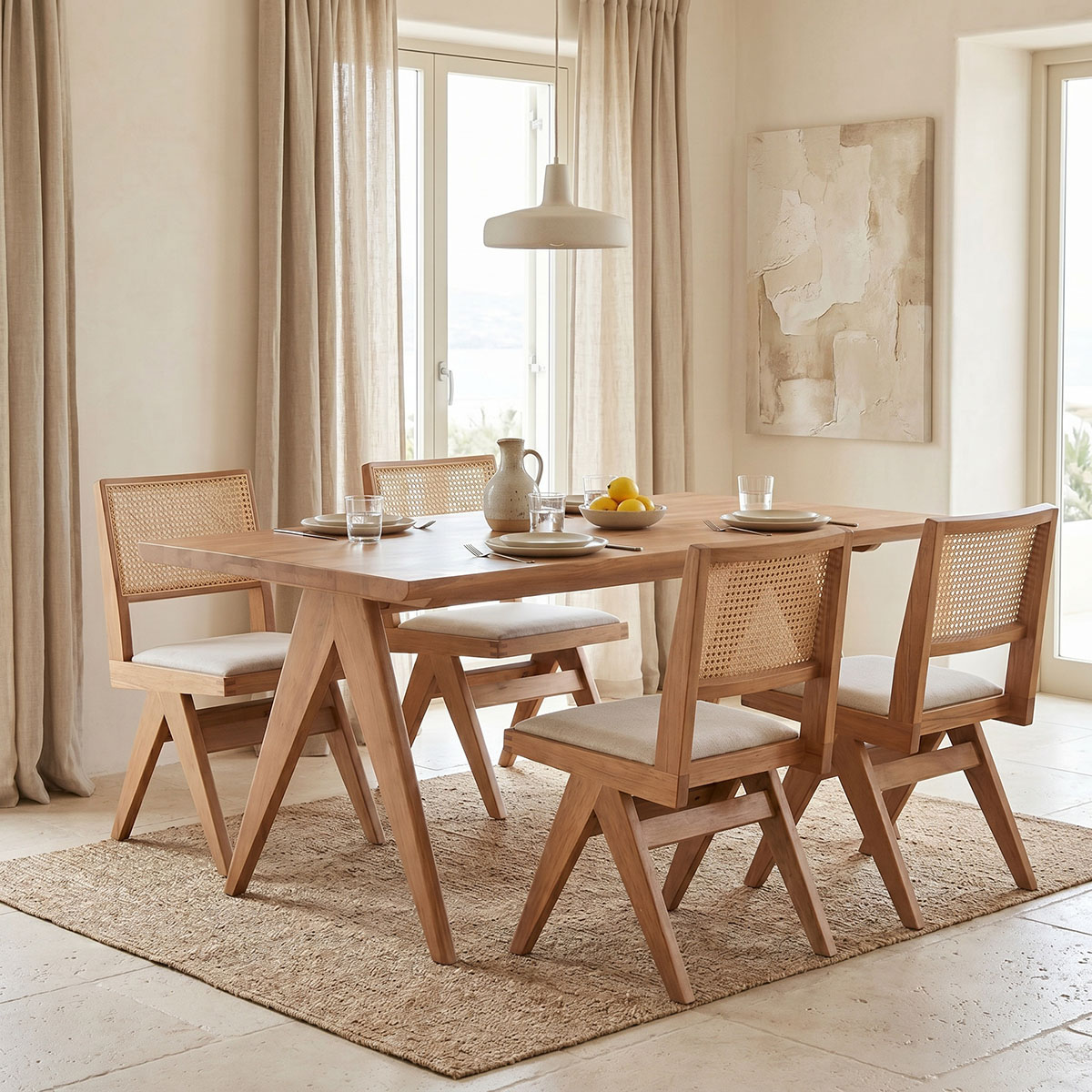 product_pako_247-000011 Τραπεζαρία Winslow σετ 5τεμ ξύλο rubberwood ανοιχτό καρυδί 160x85x75εκ - Image 1