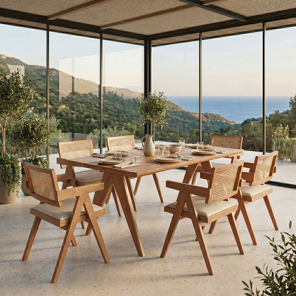 product_pako_247-000014 Τραπεζαρία Winslow Ι σετ 7τεμ ξύλο rubberwood ανοιχτό καρυδί 160x85x75εκ - Image 1
