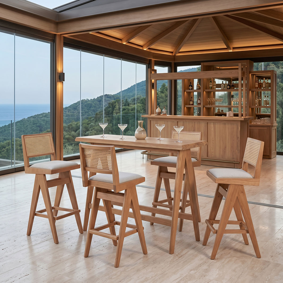 product_pako_247-000015 Τραπεζαρία μπαρ Winslow σετ 5τεμ ξύλο rubberwood ανοιχτό καρυδί 120x45x100εκ - Image 1