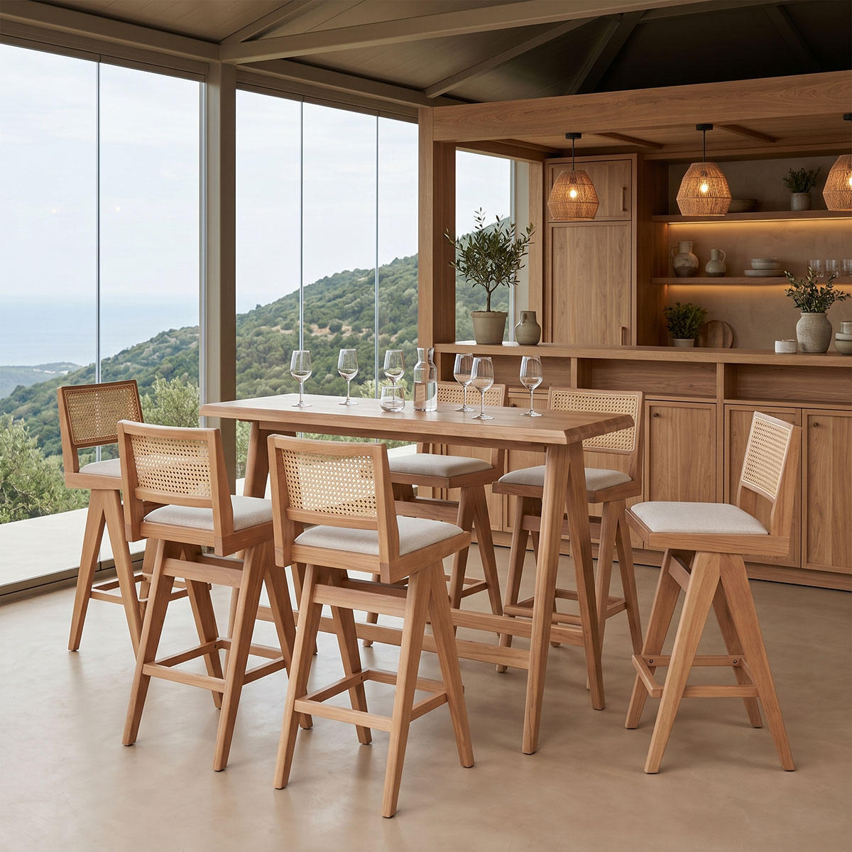 product_pako_247-000016 Τραπεζαρία μπαρ Winslow σετ 7τεμ ξύλο rubberwood ανοιχτό καρυδί 120x45x100εκ - Image 1