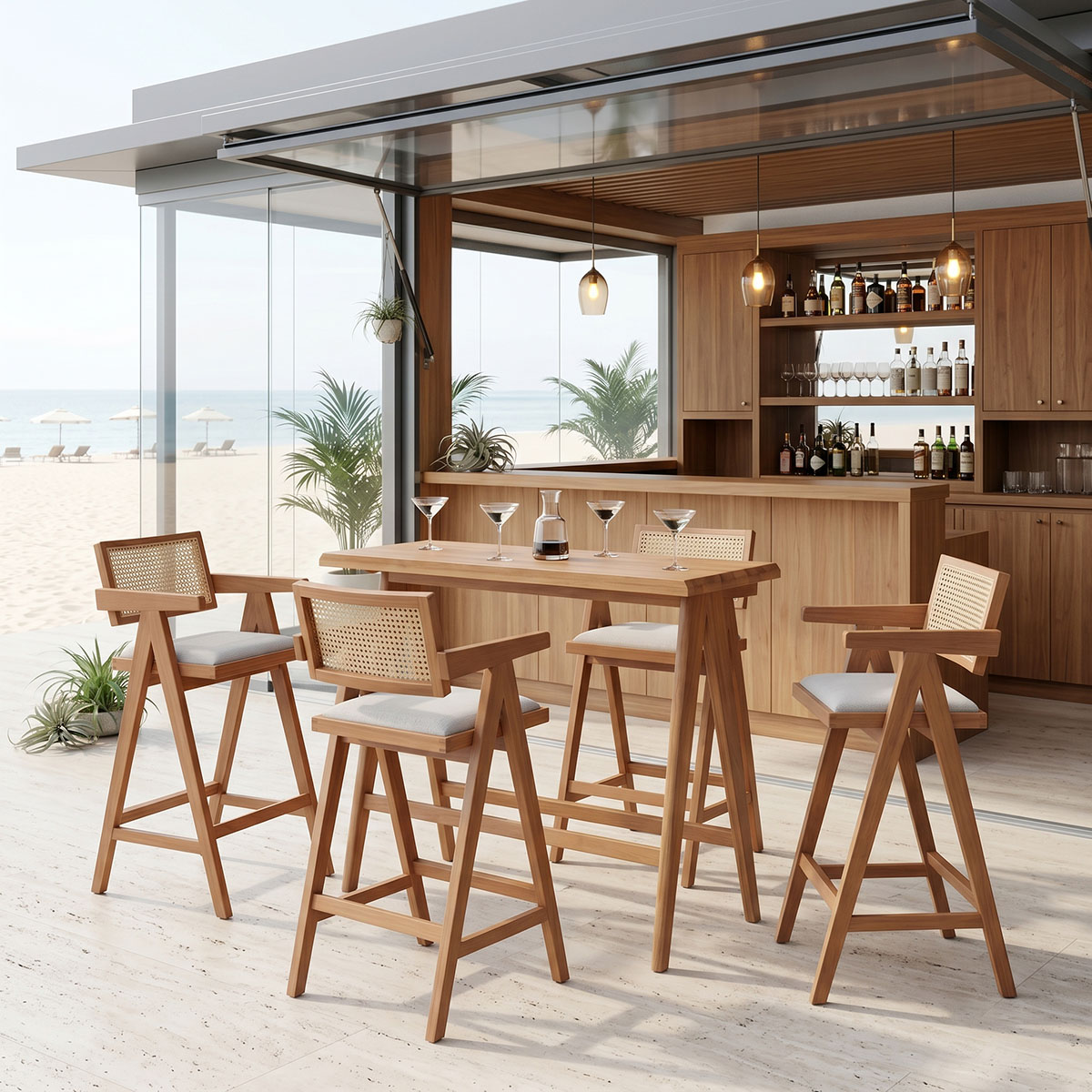 product_pako_247-000017 Τραπεζαρία μπαρ Winslow I σετ 5τεμ ξύλο rubberwood ανοιχτό καρυδί 120x45x100εκ - Image 1