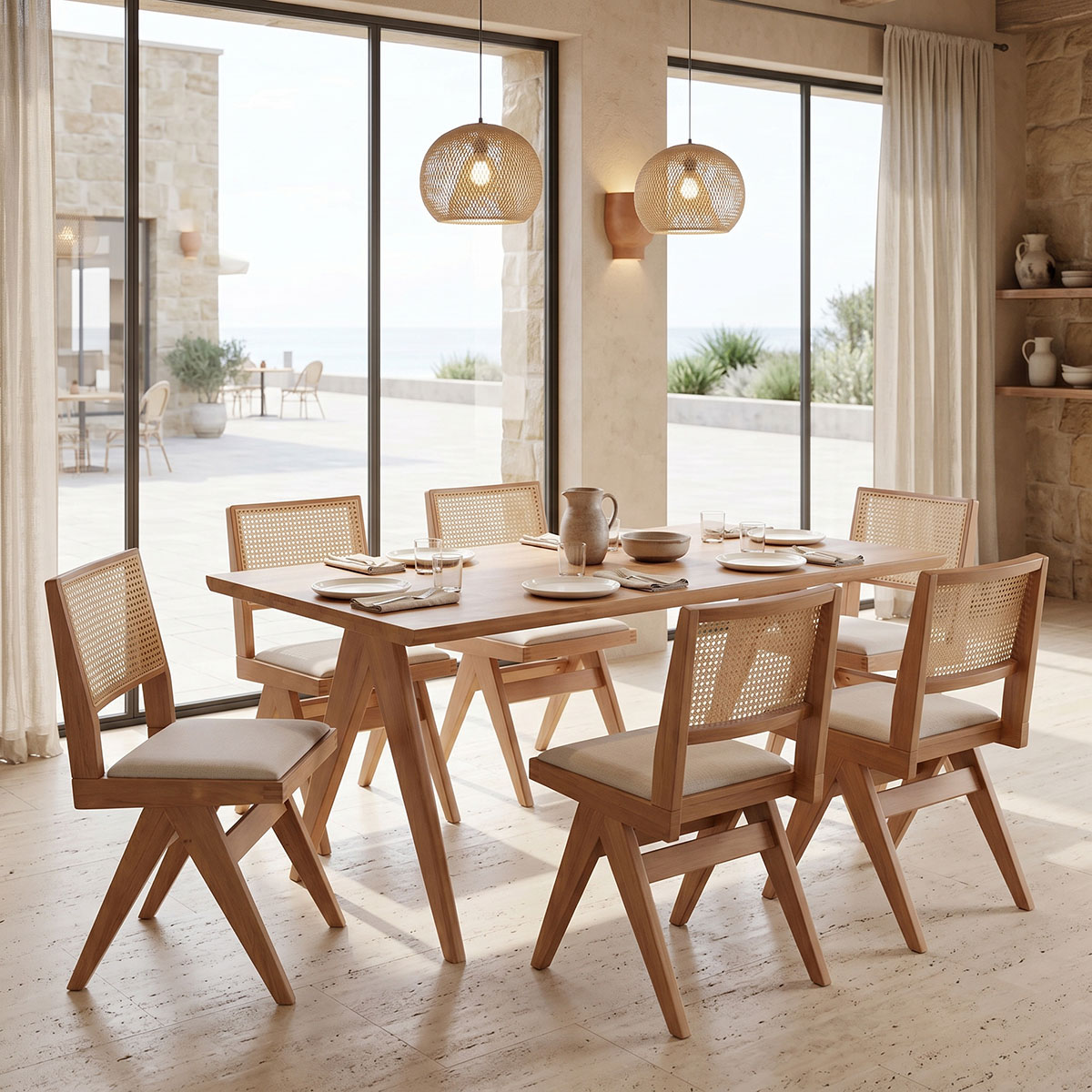 product_pako_247-000020 Τραπεζαρία Winslow σετ 7τεμ ξύλο rubberwood σε ανοιχτό καρυδί απόχρωση 160x85x75εκ - Image 1