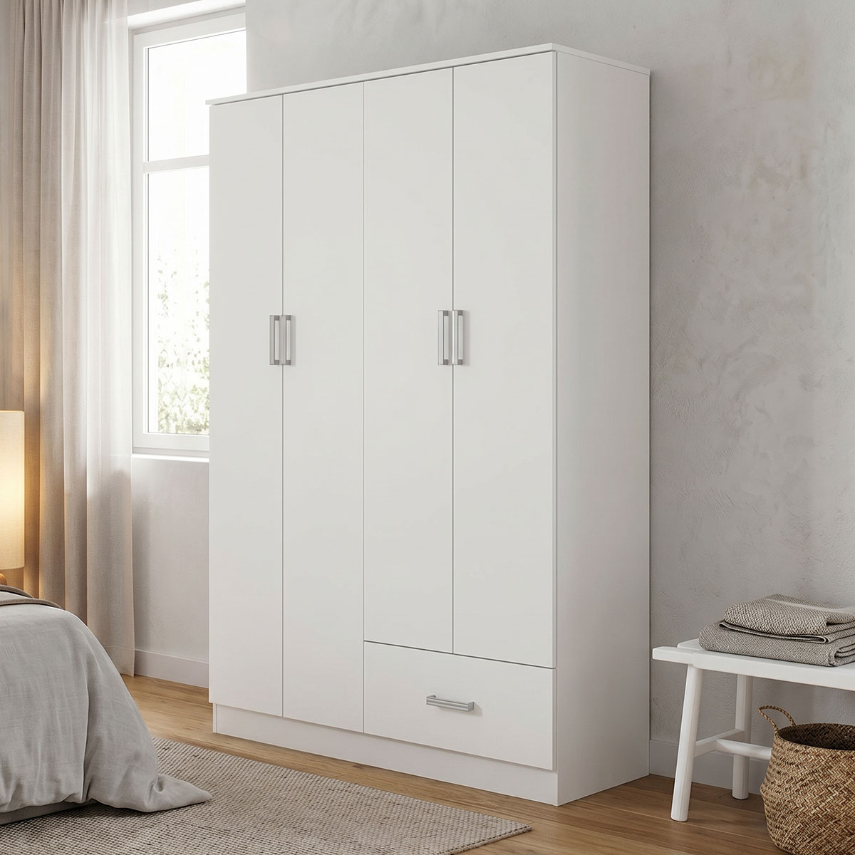 product_pako_248-000023 Ντουλάπα ρούχων τετράφυλλη Karter λευκό μελαμίνης 121x48x180εκ - Image 1