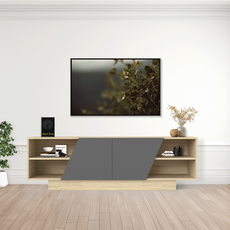 product_pako_248-000030 Έπιπλο τηλεόρασης Stevie sonoma-ανθρακί 160x40x50εκ - Image 1