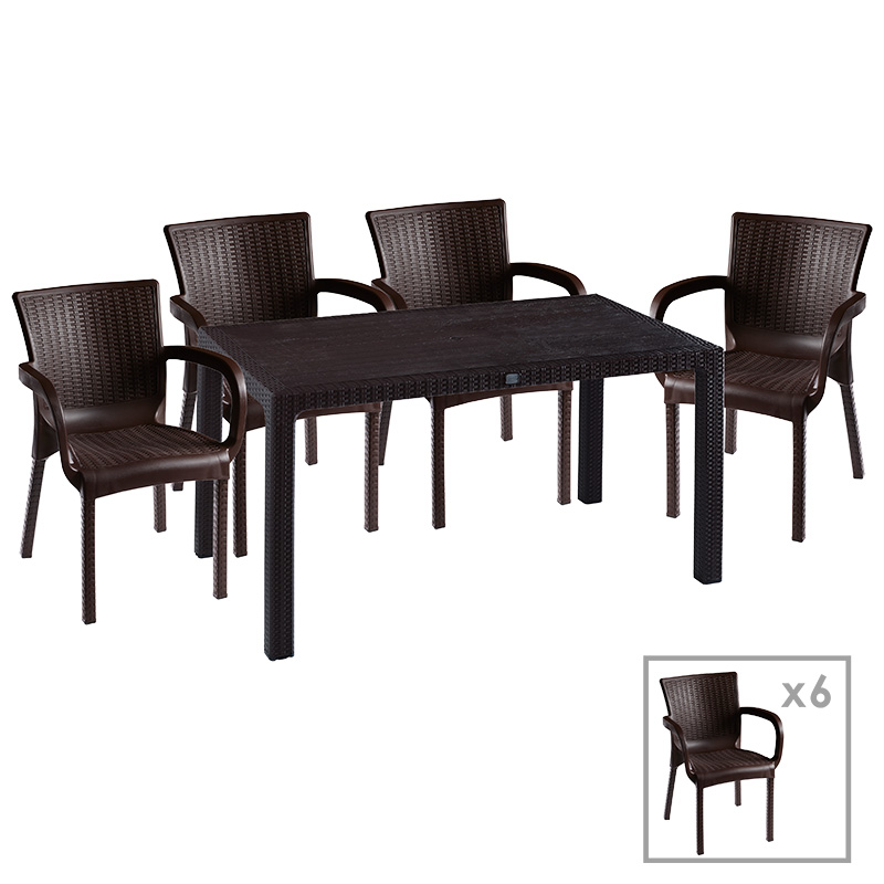 product_pako_253-000050 Τραπεζαρία Explore-Festive σετ 7τεμ PP καφέ 150x90x73,5εκ - Image 1