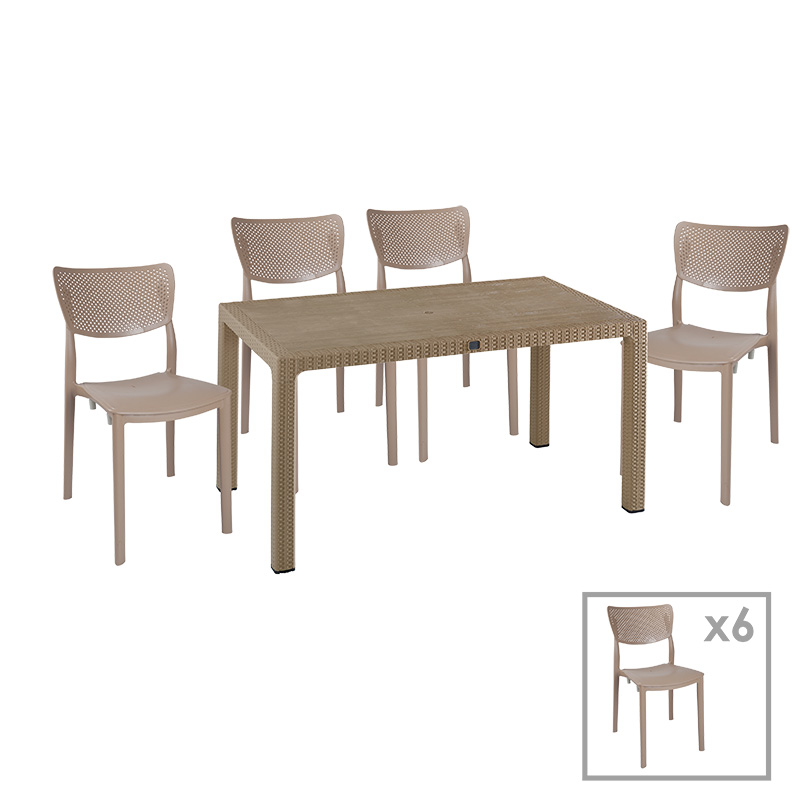 product_pako_253-000060 Τραπεζαρία Explore-Ignite σετ 7τεμ PP cappuccino 150x90x73,5εκ. - Image 1