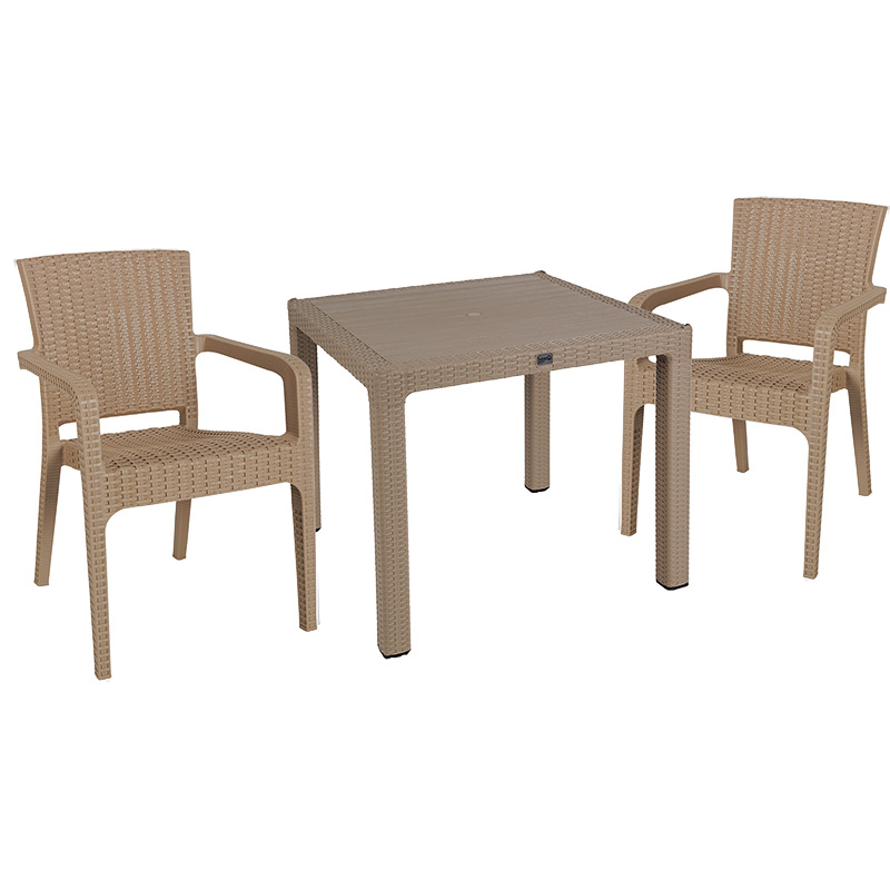 product_pako_253-000070 Τραπεζαρία Explore-Halcyon σετ 3τεμ PP cappuccino 90x90x73,5εκ - Image 1