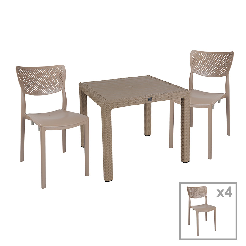 product_pako_253-000073 Τραπεζαρία Explore-Ignite σετ 5τεμ PP cappuccino 90x90x73,5εκ - Image 1