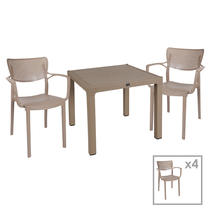 product_pako_253-000075 Τραπεζαρία Explore-Frontline σετ 5τεμ PP cappuccino 90x90x73,5εκ - Image 1