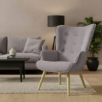 Πολυθρόνα Fluffy ύφασμα γκρι-πόδι rubberwood φυσικό 75x69x96εκ - Image 2