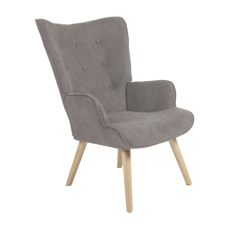 product_pako_255-000019 Πολυθρόνα Fluffy ύφασμα γκρι-πόδι rubberwood φυσικό 75x69x96εκ - Image 1