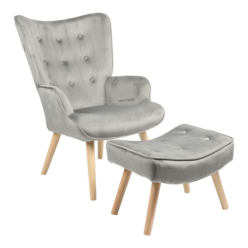 product_pako_255-000032 Πολυθρόνα με υποπόδιο Vivienne βελούδο γκρι-φυσικό πόδι 75x69x96εκ - Image 1