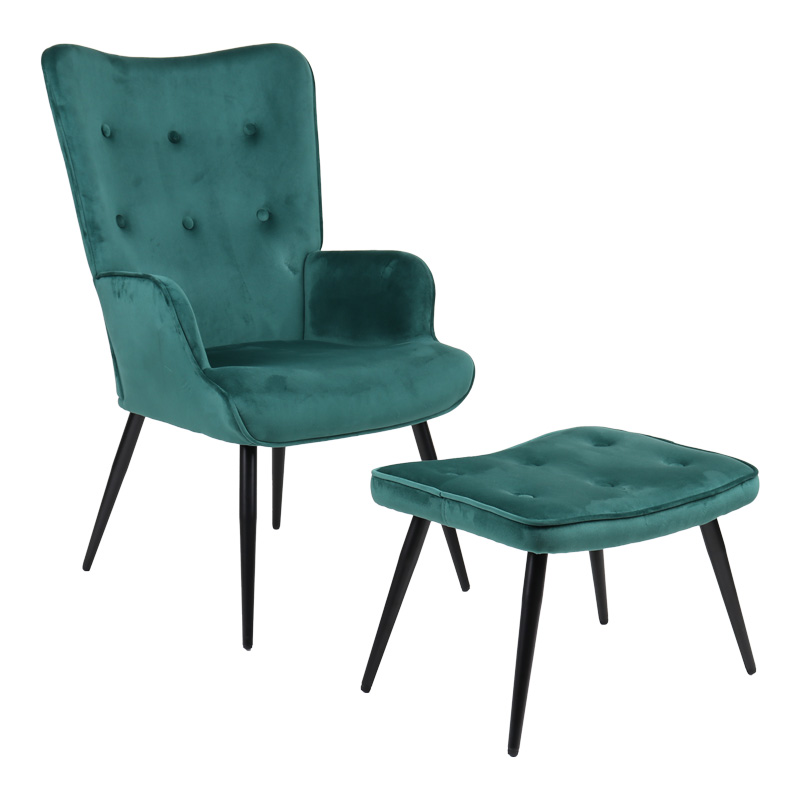 product_pako_255-000080 Πολυθρόνα με υποπόδιο Siella κυπαρισσί βελούδο και μαύρο μέταλλο πόδι 59x67x94εκ - Image 1