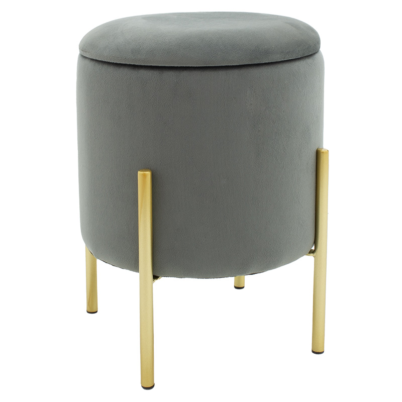 product_pako_257-000009 Σκαμπό Creativity βελούδο γκρι-χρυσό Φ35x42εκ - Image 1