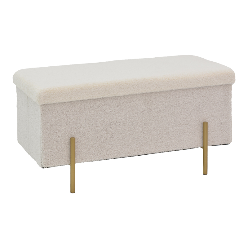 product_pako_257-000019 Σκαμπό-μπαούλο Ziwel μπουκλέ λευκό-χρυσό 80x40x40εκ - Image 1