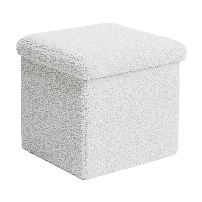 product_pako_257-000041 Σκαμπό-μπαούλο Crystal μπουκλέ ύφασμα σε ivory απόχρωση 38x38x38εκ - Image 1