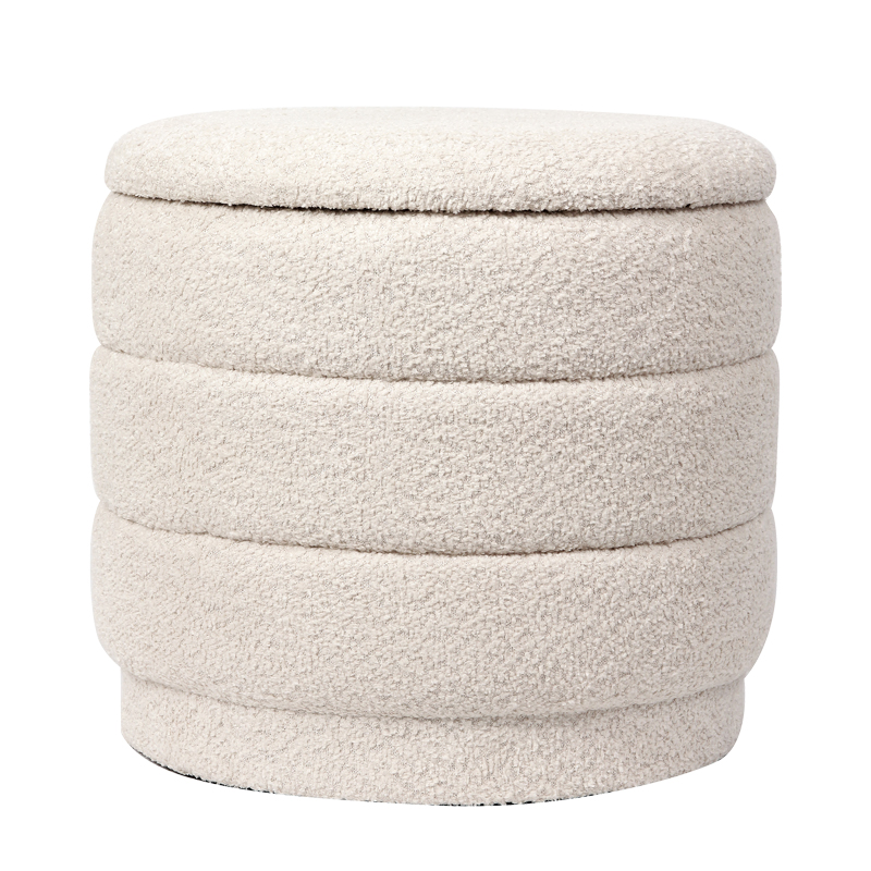 product_pako_257-000044 Σκαμπό-μπαούλο Bettia μπουκλέ ιβουάρ Φ41x38.5εκ - Image 1