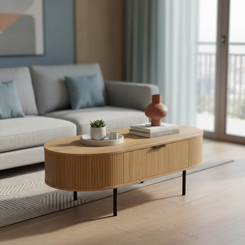 product_pako_260-000008 Τραπέζι σαλονιού Scandi MDF φυσικό με μεταλλικά πόδια 118x60x44εκ - Image 1