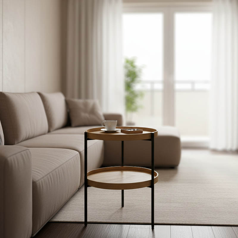 product_pako_260-000021 Βοηθητικό τραπέζι Portogie mdf φυσικό-μέταλλο μαύρο Φ40x50εκ - Image 1