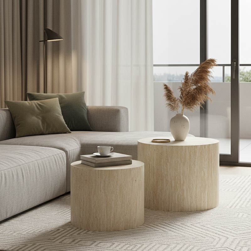 product_pako_260-000034 Βοηθητικά τραπεζάκια 2τεμ Zonar MDF σε όψη τραβερτίνας - Image 1