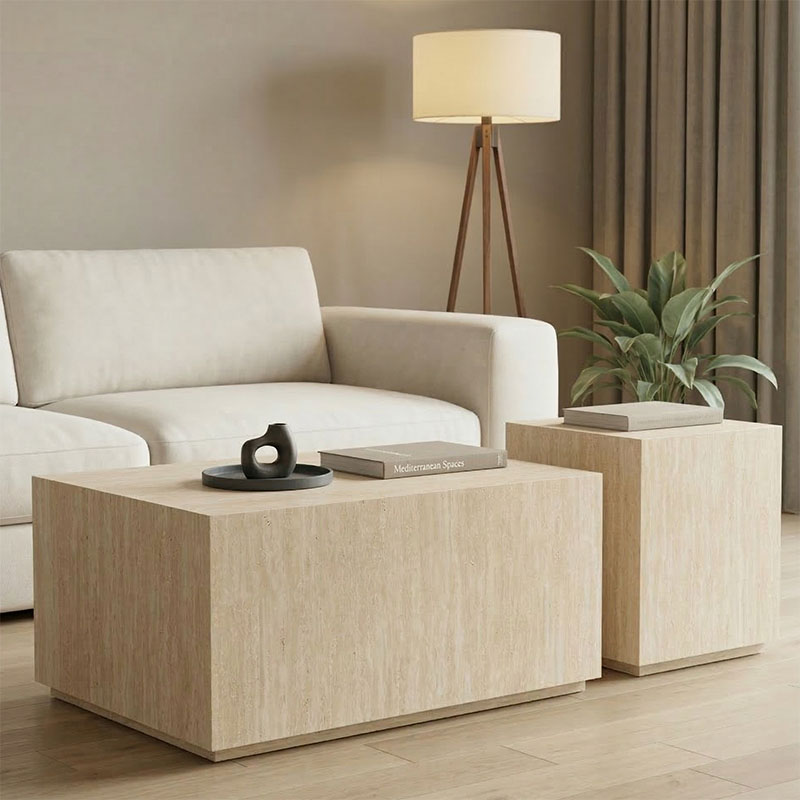 product_pako_260-000044 Τραπέζι σαλονιού Sandu σετ 2τεμ mdf σε όψη τραβερτίνας - Image 1