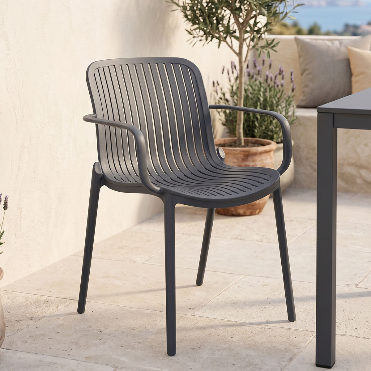 product_pako_262-000062 Πολυθρόνα Teragi στοιβαζόμενη pp με UV protection ανθρακί 59x57x82εκ - Image 1