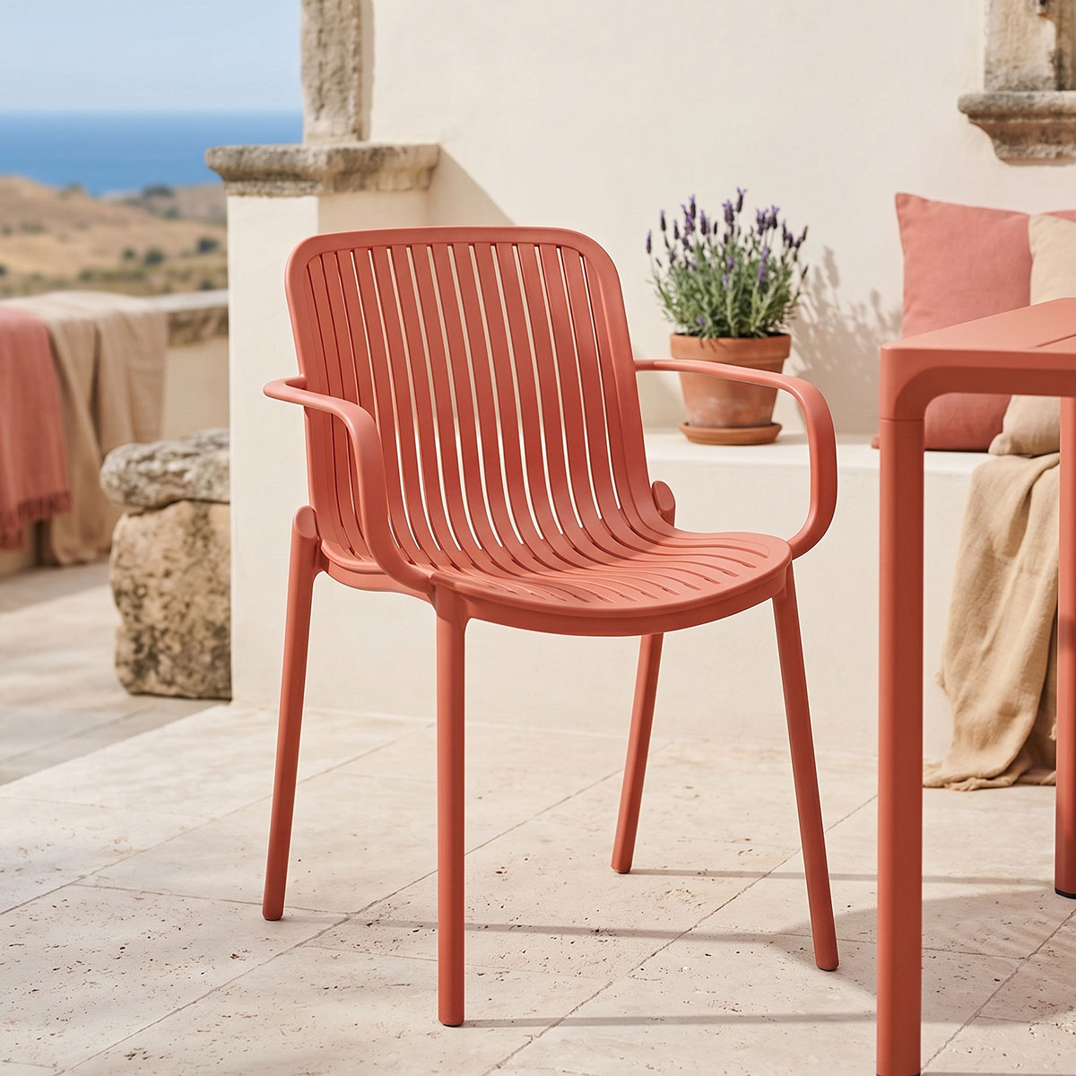 product_pako_262-000063 Πολυθρόνα Teragi στοιβαζόμενη pp με UV protection terracotta 59x57x82εκ - Image 1