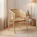 Πολυθρόνα Wenzy φυσικό Rattan - μασίφ ξύλο toon 58x58x82εκ